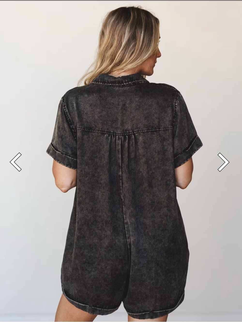 Zenana Outfitters Short Sleeve half button down Romper in acid wash brown size L - Picture 9 of 9
